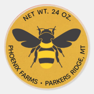 Bee Graphic Honey Jar Cap Round Sticker