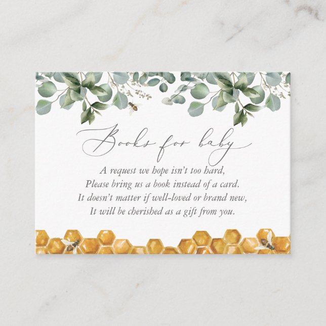 Bee Greenery Baby Shower Books for Baby Enclosure Card (Front)