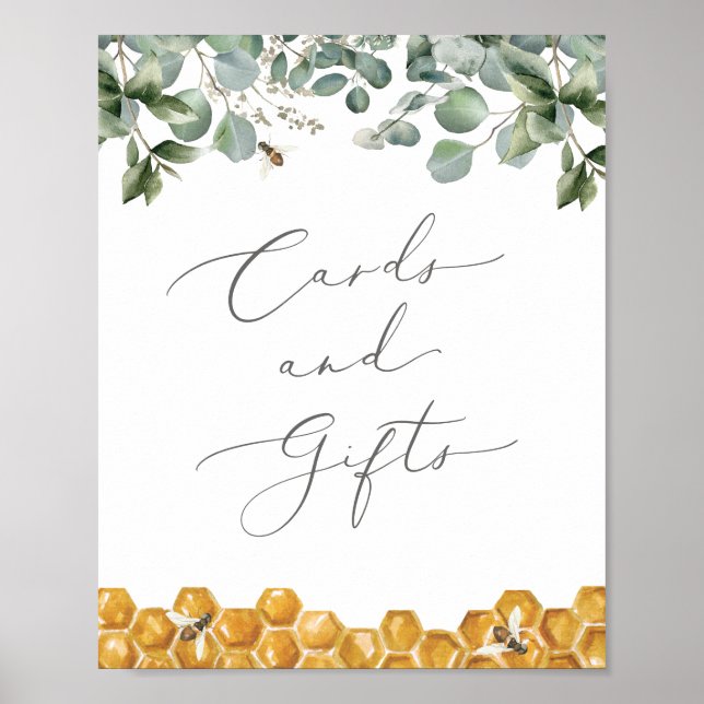 Bee Greenery Baby Shower Cards and Gifts Sign (Front)