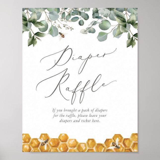 Bee Greenery Baby Shower Diaper Raffle Sign (Front)
