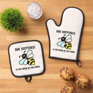 Bee Happiness Is The Name Of The Game Oven Mitt & Pot Holder Set
