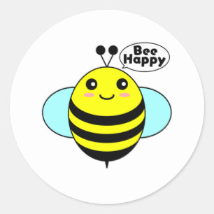 Bee Happy 3 Classic Round Sticker