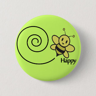 bee happy 6 cm round badge