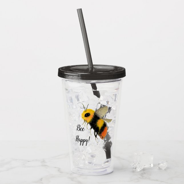 Bee Happy Acrylic Tumbler (Front Ice)
