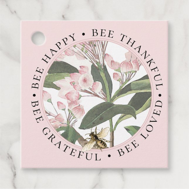 Bee Happy Bee Thankful Inspirational Apiary Tag (Front)