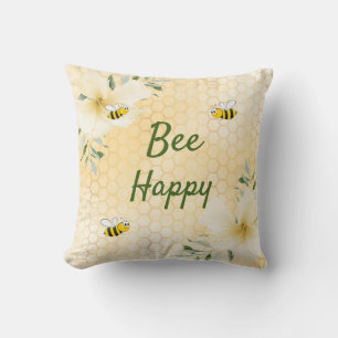 Bee Happy bees yellow florals honeycomb fun Cushion