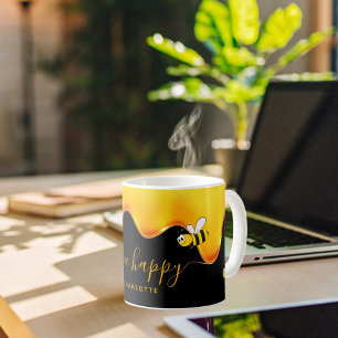 Bee Happy black cute bumble bees dripping honey Coffee Mug