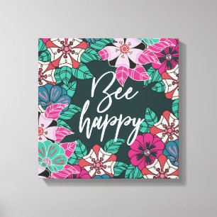 Bee Happy Blossoms Floral Art Canvas Print