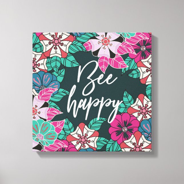 Bee Happy Blossoms Floral Art Canvas Print (Front)