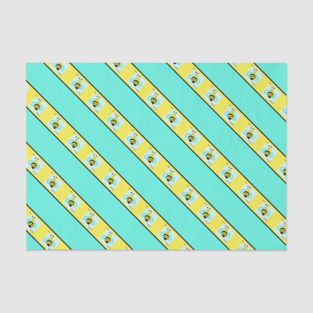 "Bee Happy" Blue Banded Tissue Paper (Front)
