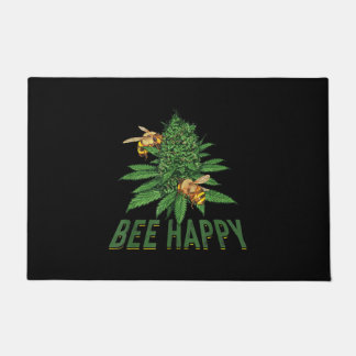 Bee Happy | Brown Bee And Green Leaves | Bee Gifts Doormat