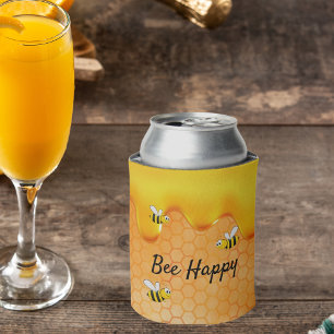 Bee Happy bumble bees honeycomb honey drips Can Cooler