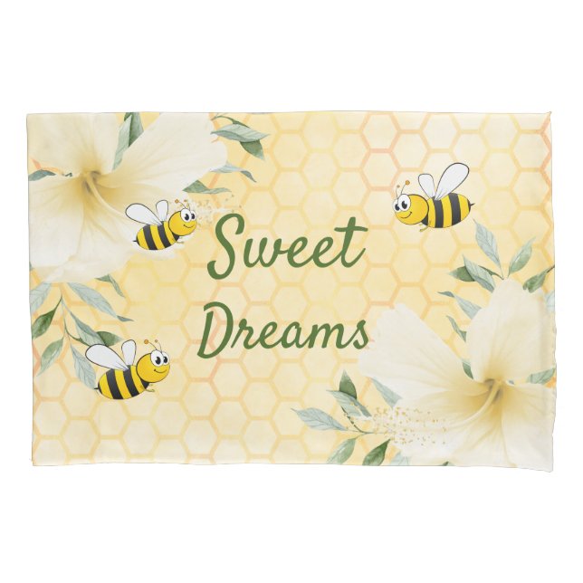 Bee happy bumble bees honeycomb sweet dreams pillowcase (Front)
