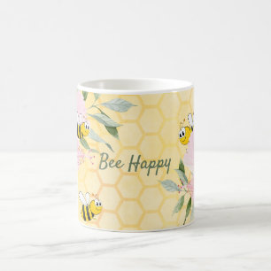 Bee Happy bumble bees yellow honeycomb summer Coffee Mug