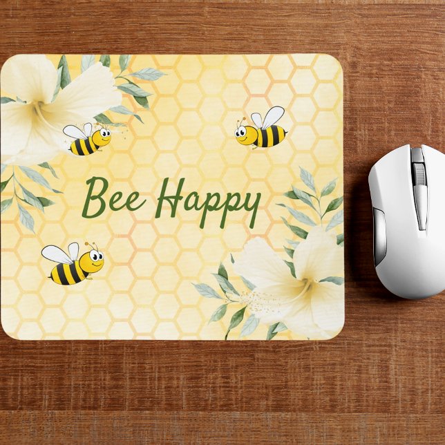 Bee Happy bumble bees yellow honeycomb summer Mouse Mat (Creator Uploaded)