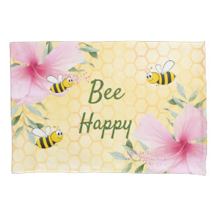 Bee happy bumble bees yellow honeycomb sweet pillowcase
