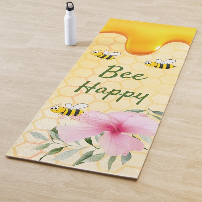 Bee Happy bumble bees yellow honeycomb sweet Yoga Mat (In Situ)