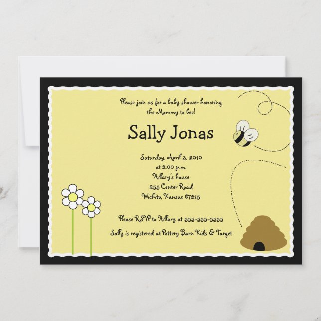 Bee Happy Bumblebee Baby Shower Invitation (Front)