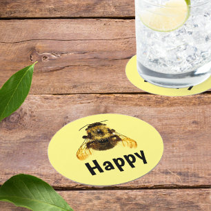 Bee Happy BumbleBee Fun Photographic Round Paper Coaster