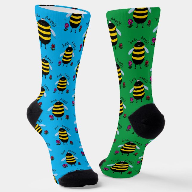 Bee Happy Cartoon Bee Socks (Angled)
