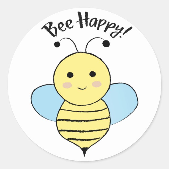 Bee Happy Classic Round Sticker (Front)