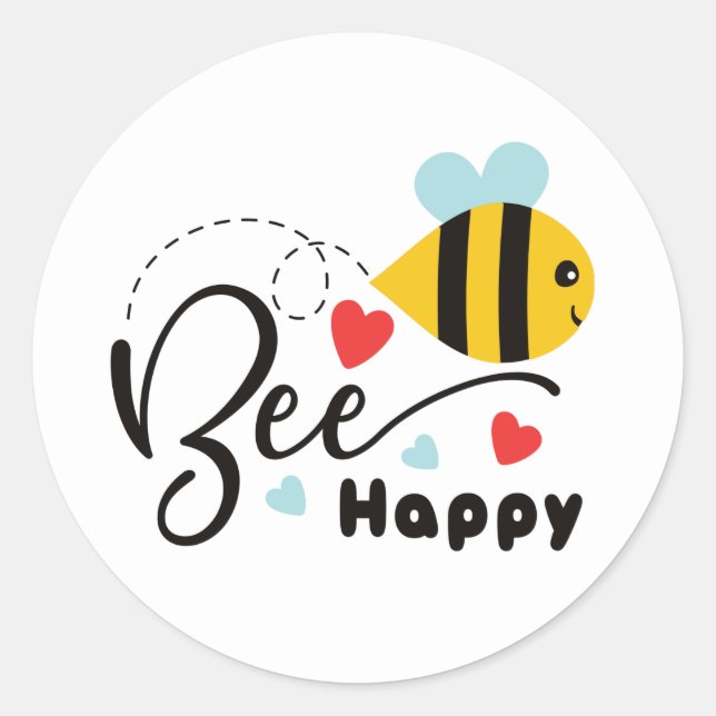 Bee Happy Classic Round Sticker (Front)
