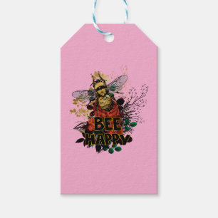Bee Happy Colorful Bee and Flowers Gift Tags