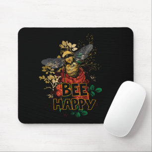 Bee Happy Colourful Bee and Flowers Mouse Mat