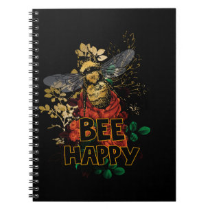 Bee Happy Colourful Bee and Flowers Notebook