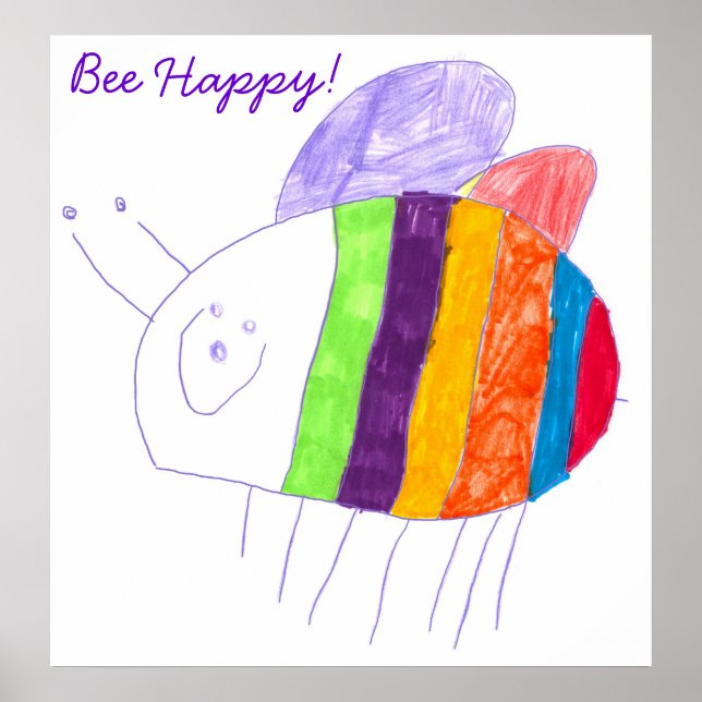 BEE HAPPY Colourful Bumble Bee Poster (Front)