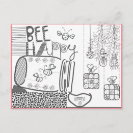 Bee Happy Colouring Postcard