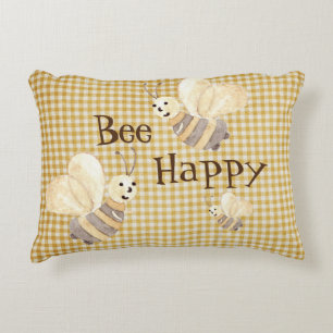 Bee Happy Country Pattern Watercolor Decorative Cushion