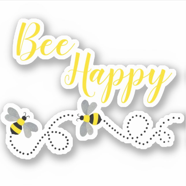Bee Happy | Custom-Cut Vinyl Sticker (Front)
