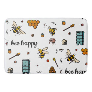 Bee happy cute bees word art bath mat