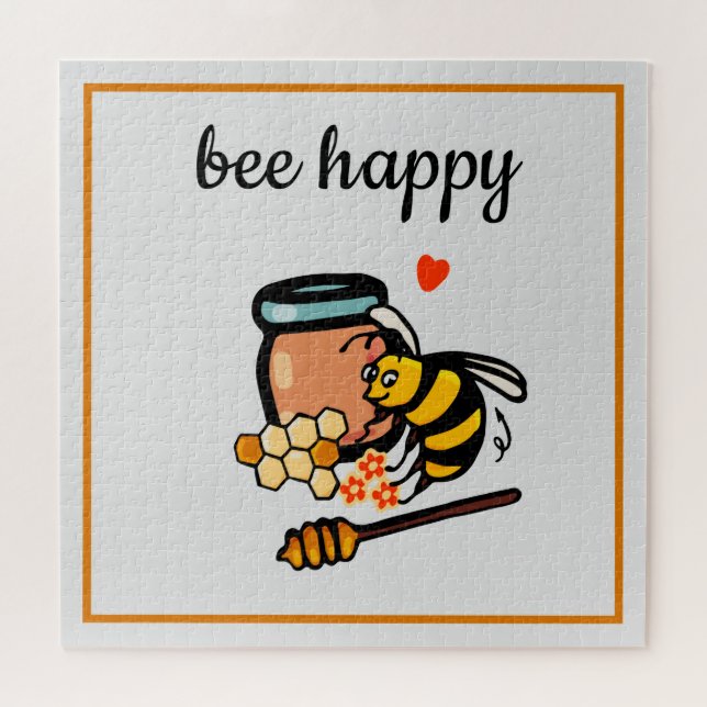 Bee happy cute bees word art jigsaw puzzle (Horizontal)