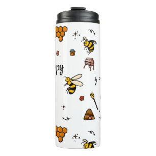 Bee happy cute bees word art thermal tumbler