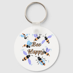 Bee Happy Cute Bumble Bee Tees and Gifts Key Ring
