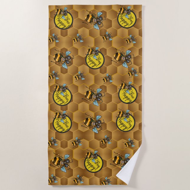 Bee Happy! Cute Honey Bee   Beach Towel (Front)