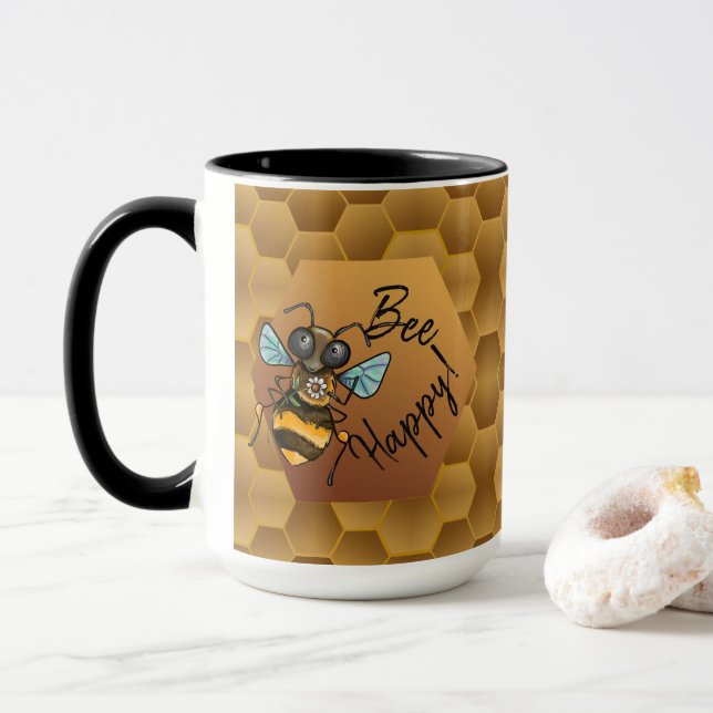 Bee Happy!  Cute Honey Bee Mug (With Donut)