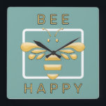 Bee Happy Cute Honeybee Apiarist Honey Shop Clock<br><div class="desc">This sweet little 3D stylised honeybee will remind you and your staff and customers to “Bee Happy” - or substitute the text for your apiary name. Background colour may be edited to any colour you’d like,  in the layers panel.</div>