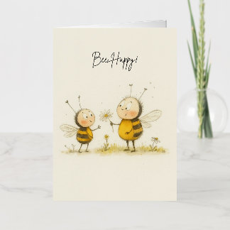 Bee Happy Cute Watercolor Bumblebee Greeting Card 
