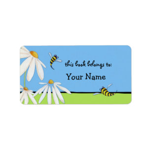 Bee Happy Daisies Bookplate Label