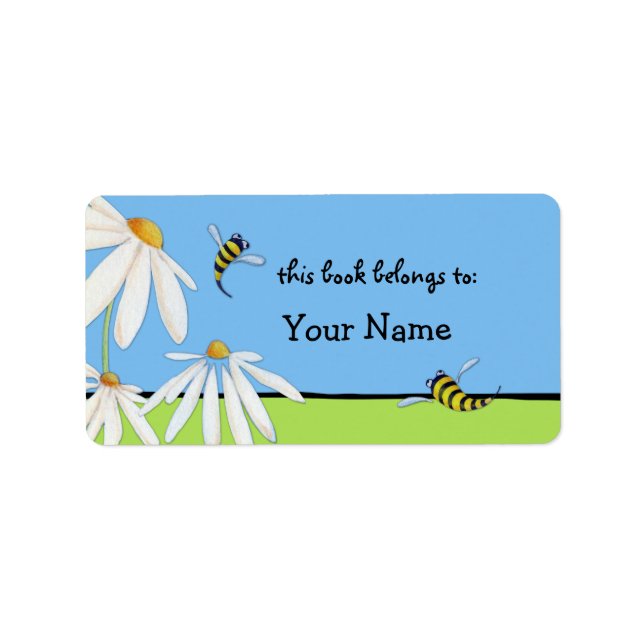 Bee Happy Daisies Bookplate Label (Front)
