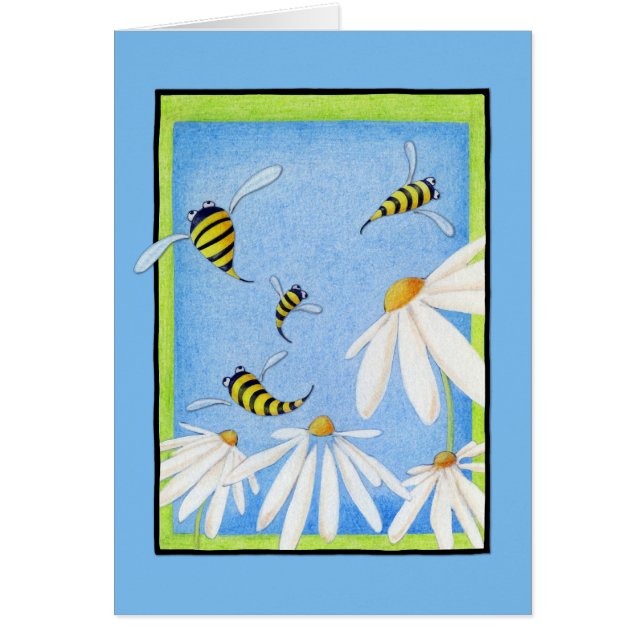 Bee Happy Daisies Note  Card (Front)