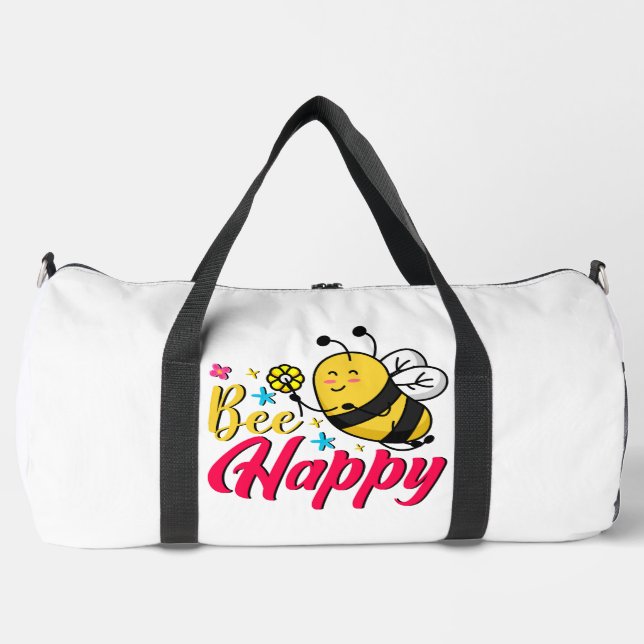Bee Happy Flower Cartoon  Duffle Bag (Front)