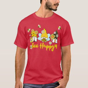 Bee Happy Gnome Sunflower Bee Design T-Shirt