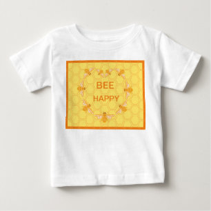 Bee Happy honey bees on yellow honeycomb Baby T-Shirt