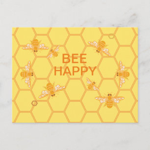 Bee Happy honey bees on yellow honeycomb Postcard