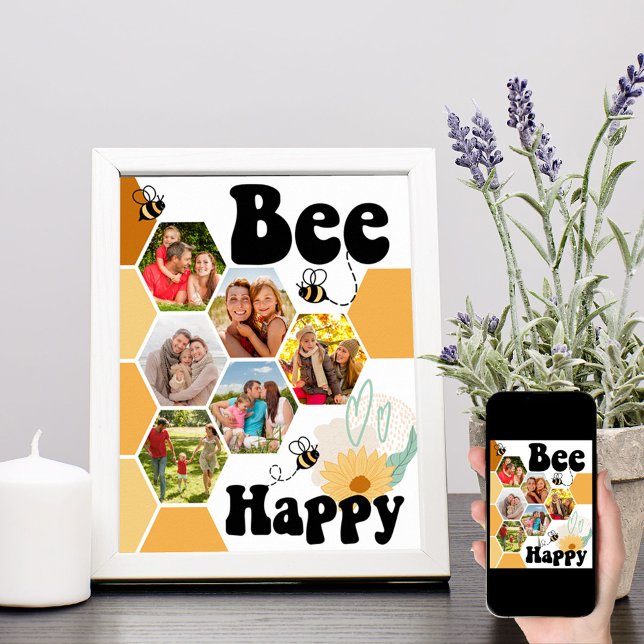 Bee Happy Honeycomb 6 Photo Collage Poster (Creator Uploaded)