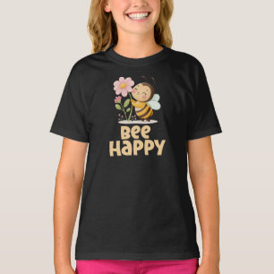 Bee Happy Kids, Cute Bee and Flower T-Shirt
